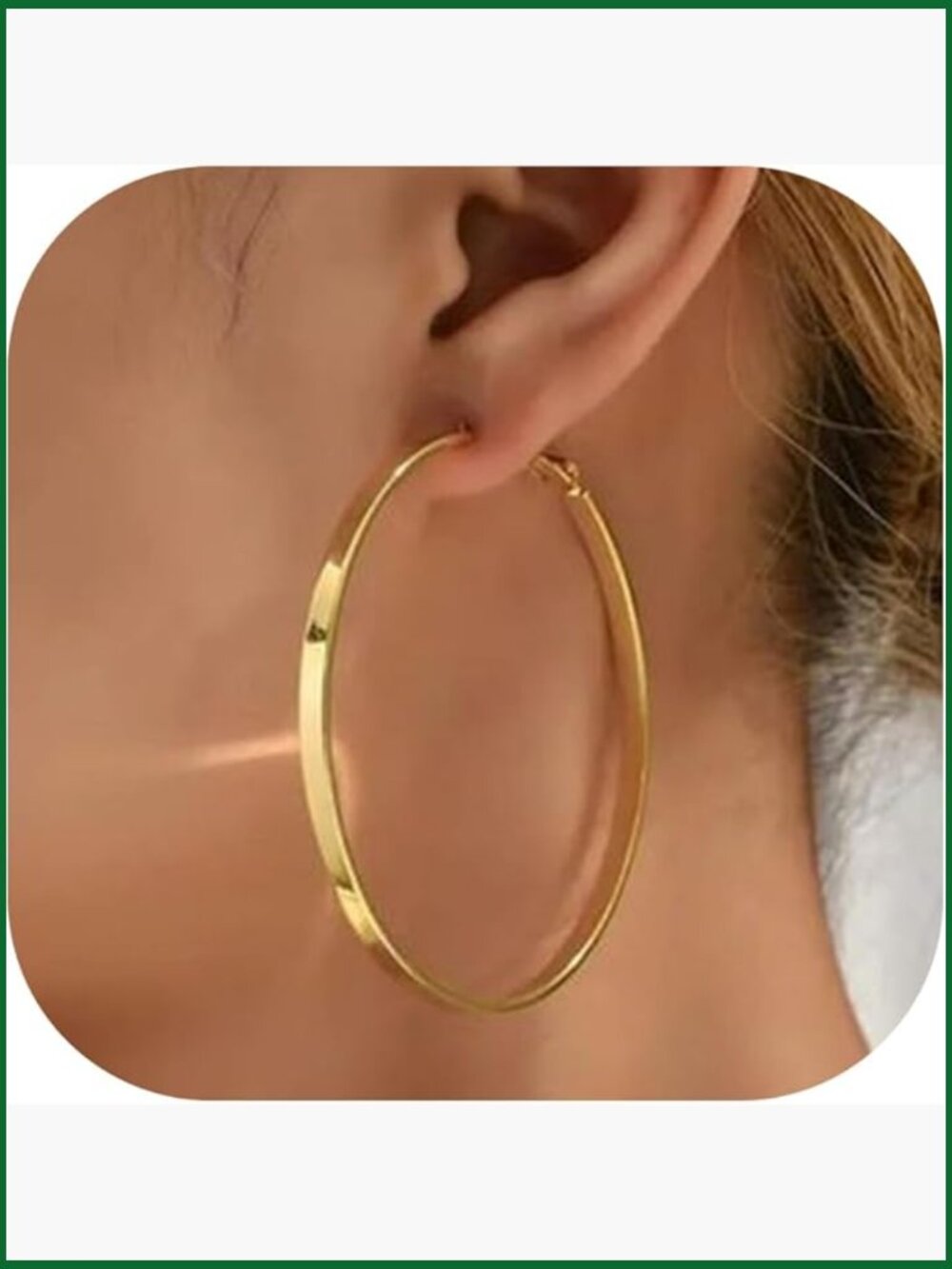 14K Gold Plated Hoop Earrings Non Tarnish Large Flat Design